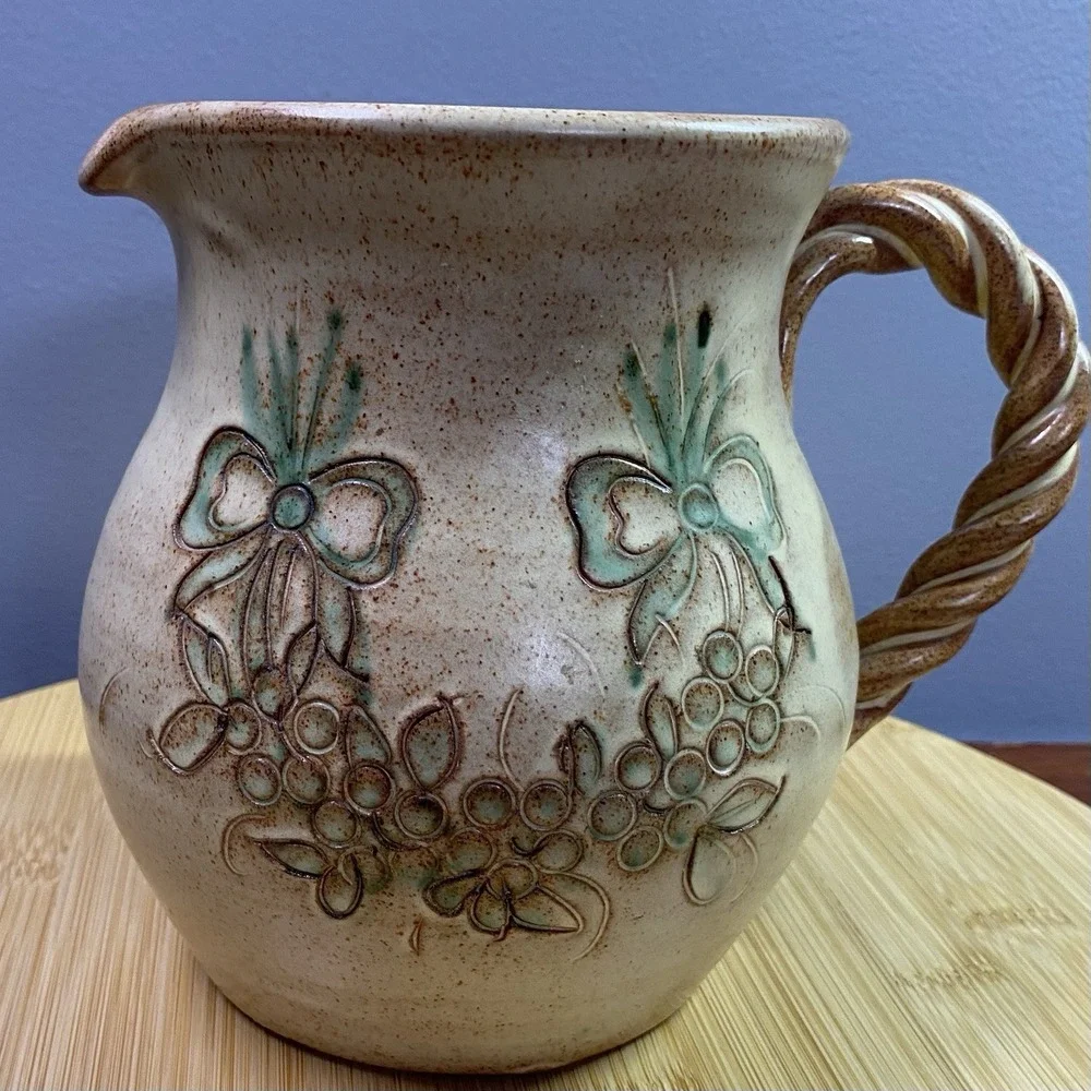 Vintage Rustic Pottery Pitcher‎ Vase Brown Tan Earth Tones Rustic Home Interiors